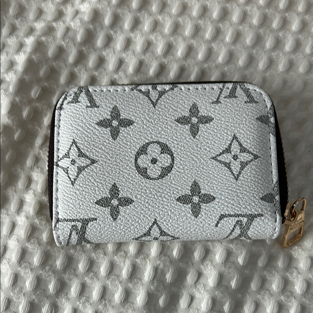 White and Gray Monogram Wallet Compact Design